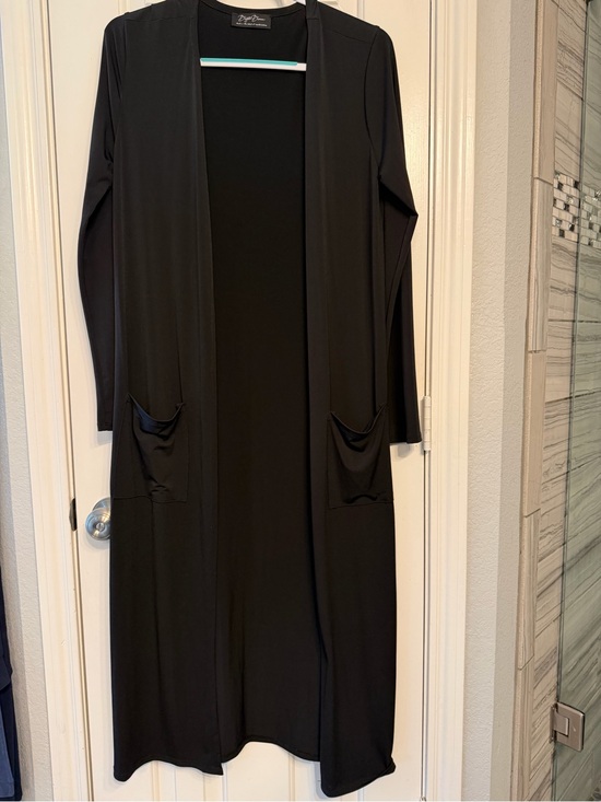 Brigitte Brianna Jackets & Blazers - Long Open-Front Black Duster Cardigan with Pockets